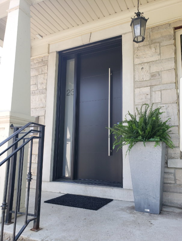 Black Fiberglass Modern Door Toronto Fieldstone Windows   Modern Fiberglass Brush Nickel Pull Bar 