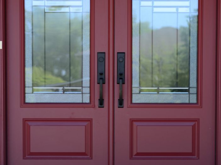 Double red fiberglass entry door