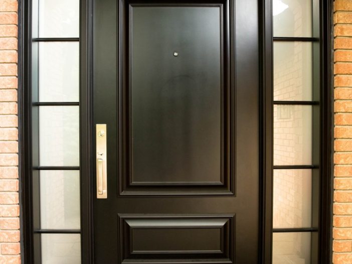 oversized black fiberglass entry door