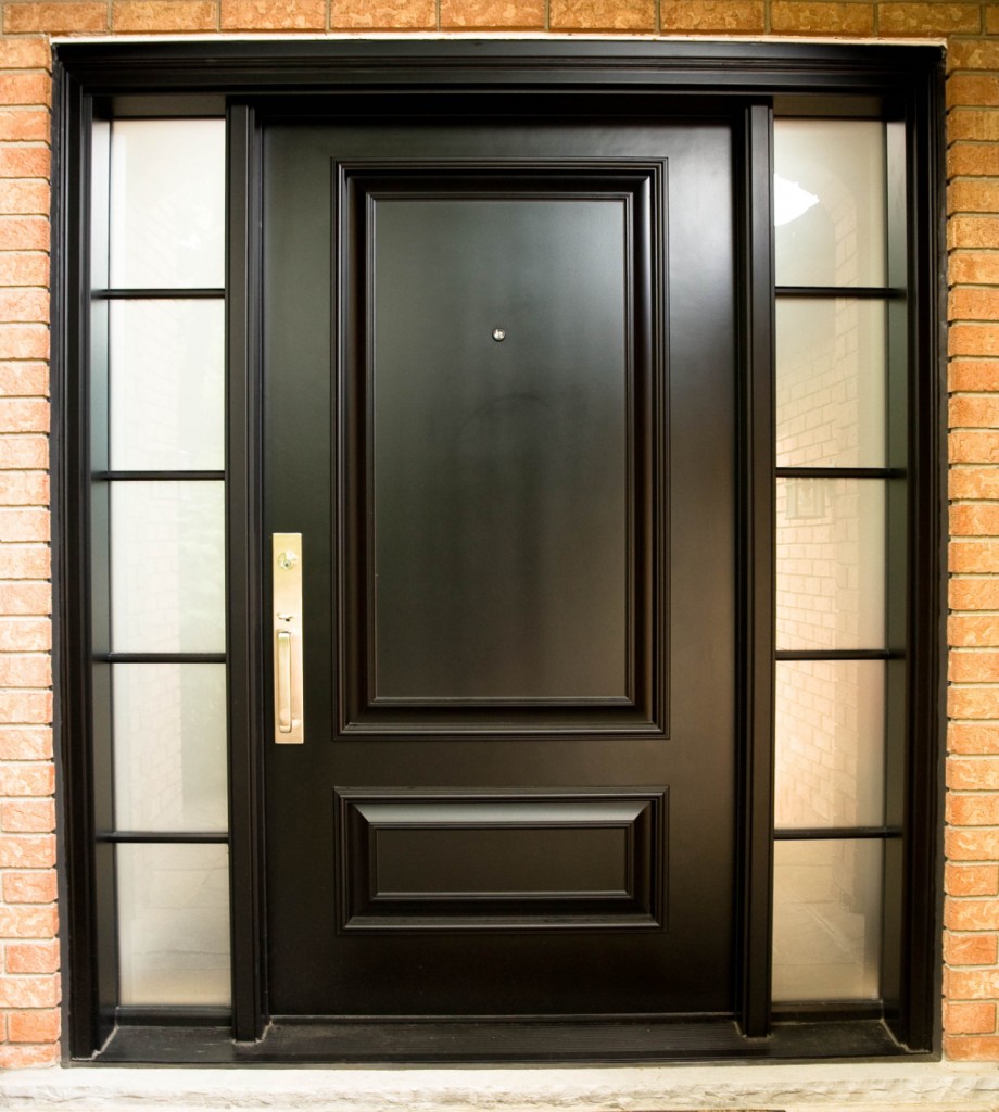 oversized black fiberglass entry door
