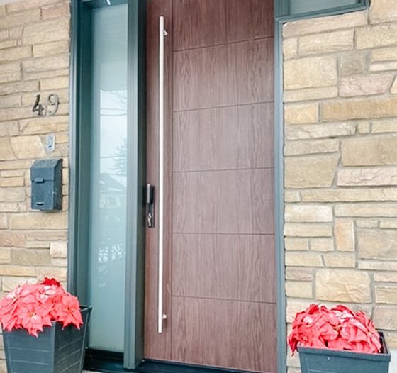 modern oak grain fiberglass front door