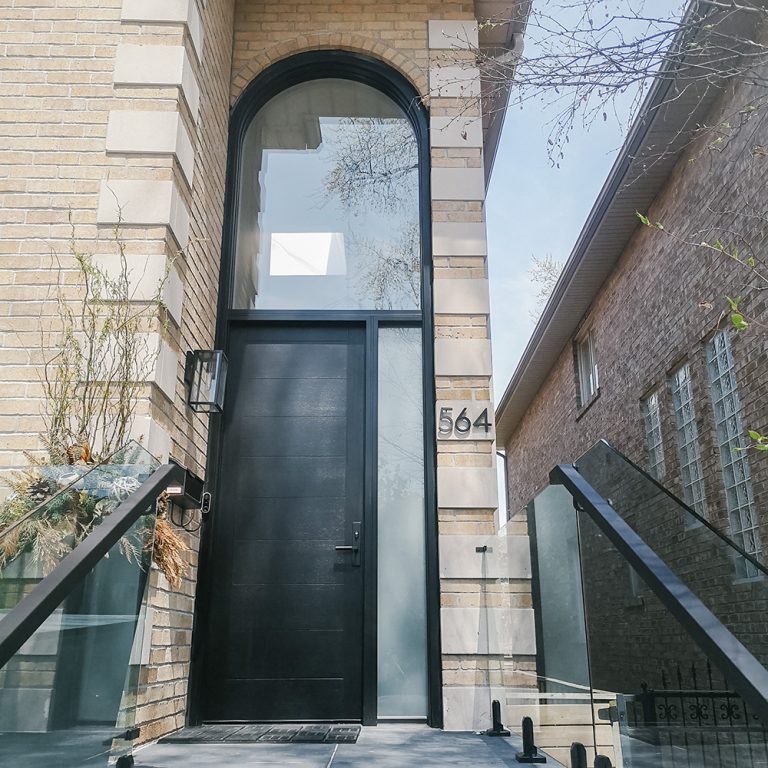 Black Fiberglass Door With Sandblasted Sidelites – Toronto | Fieldstone ...