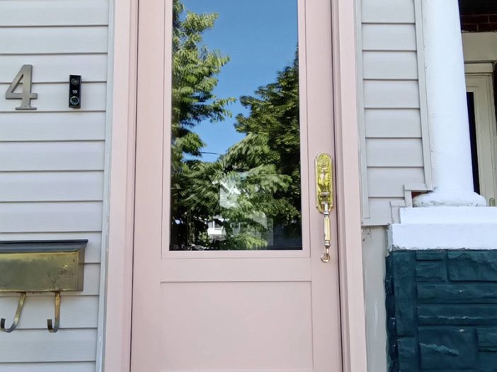 pink fiberglass entry door