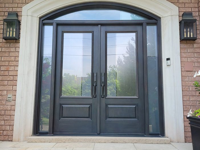 wood grain fiberglass double door