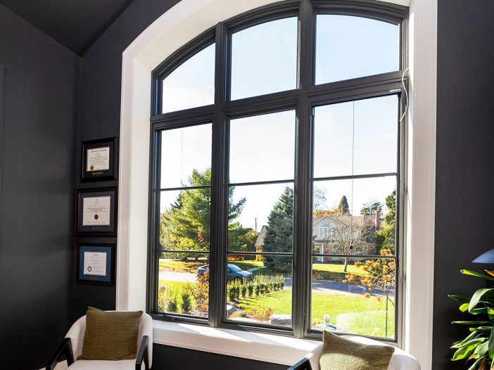 black metal clad casement windows