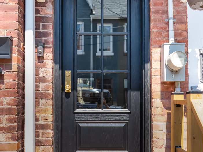oak grain fiberglass entry door - exterior