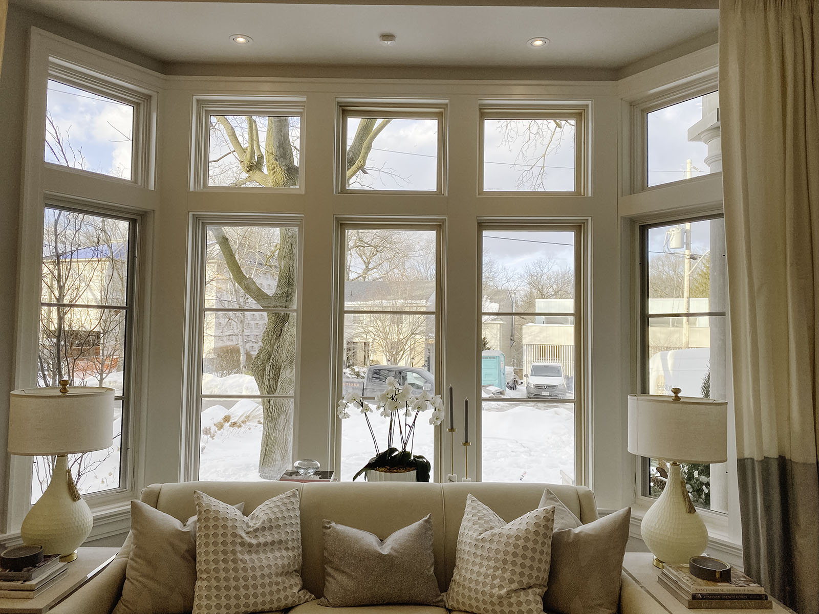Wood Windows with Iron Ore Aluminum Cladding & Colonial Grilles - living room