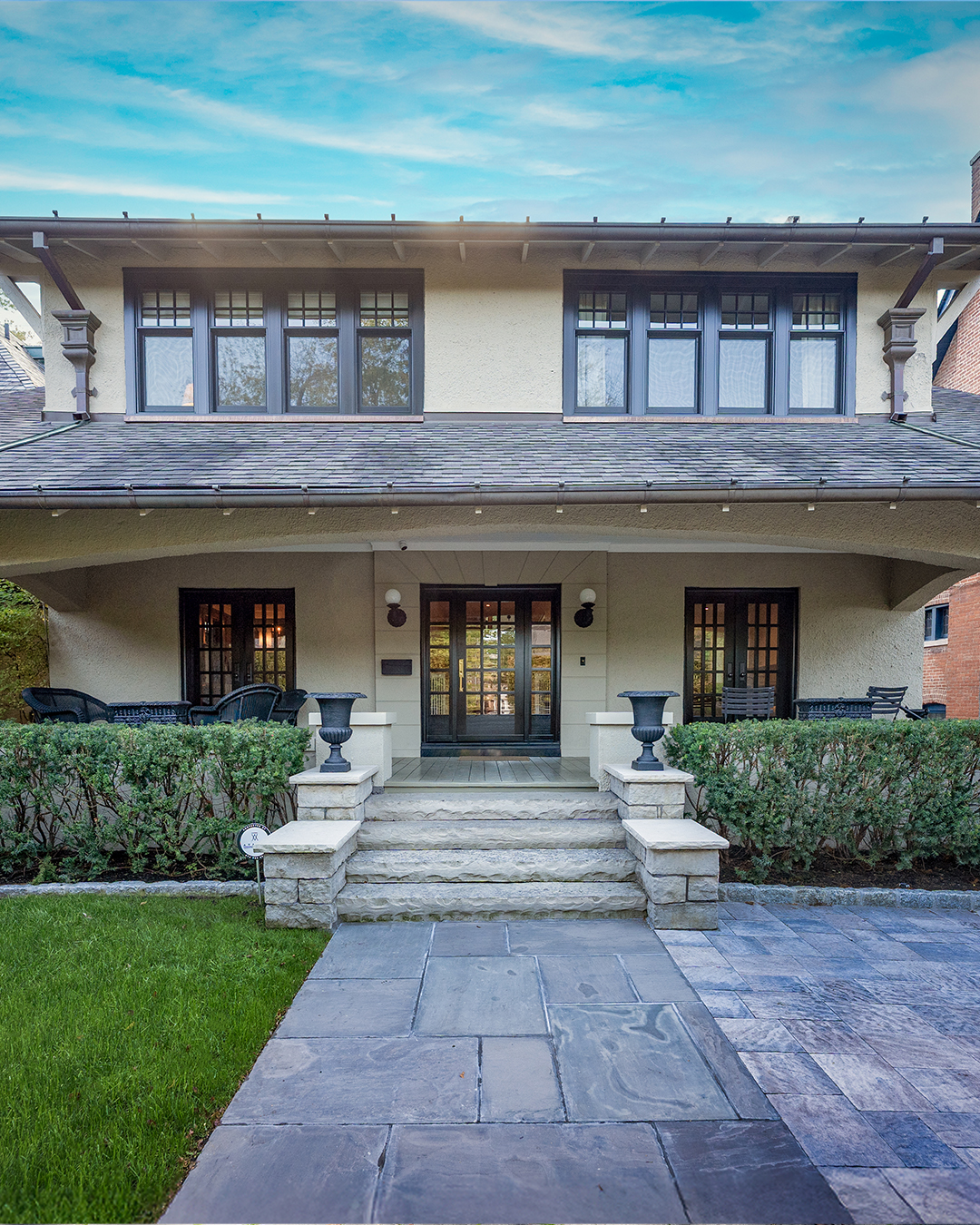 black single hung metal clad windows - front exterior