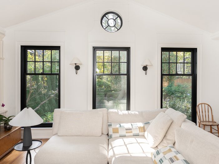 black single hung metal clad windows - living room