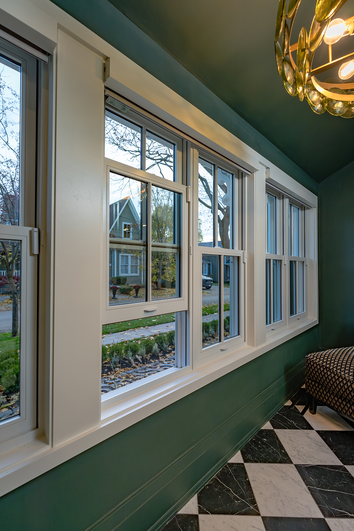 single hung hardwood windows - side kitchen