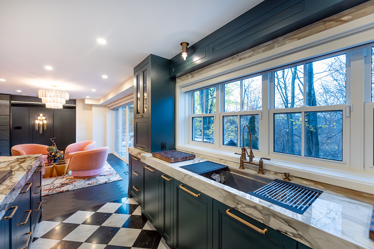 single hung hardwood windows - kitchen sink