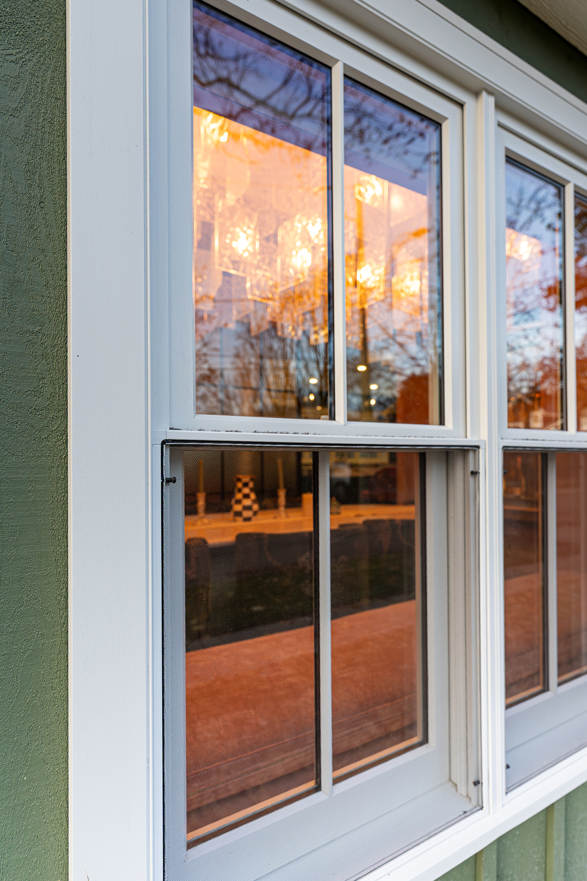 single hung hardwood windows - close up exterior