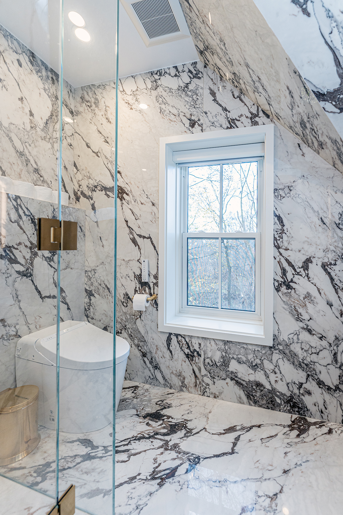 single hung hardwood windows - bathroom