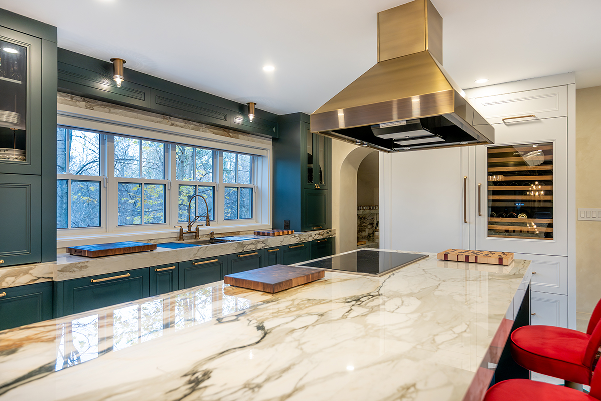 single hung hardwood windows - kitchen island