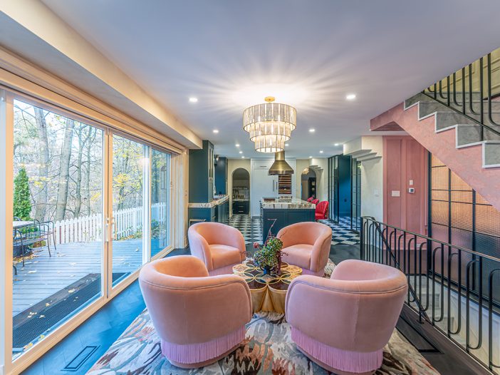 white vinyl quad sliding doors living room