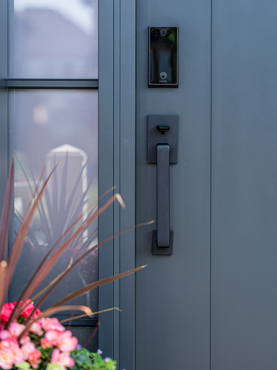 Close-up of Craftsman front door handle and hardware in Stouffville.